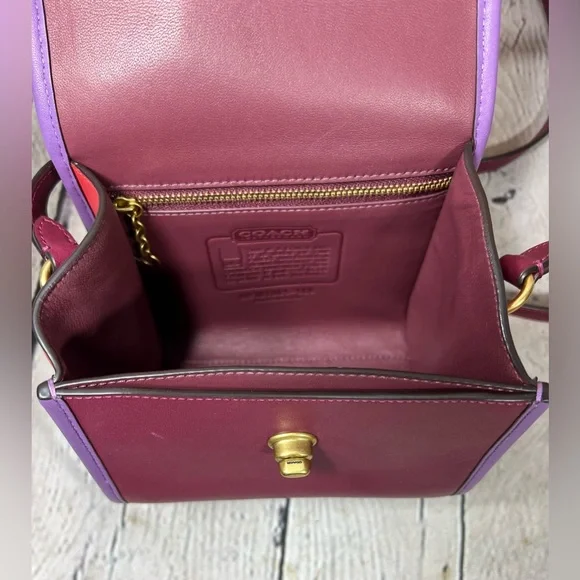 COACH Originals Turn-lock Lunchbox Bag PURPLE RED RASPBERRY Leather EXC COND! - Picture 13 of 15